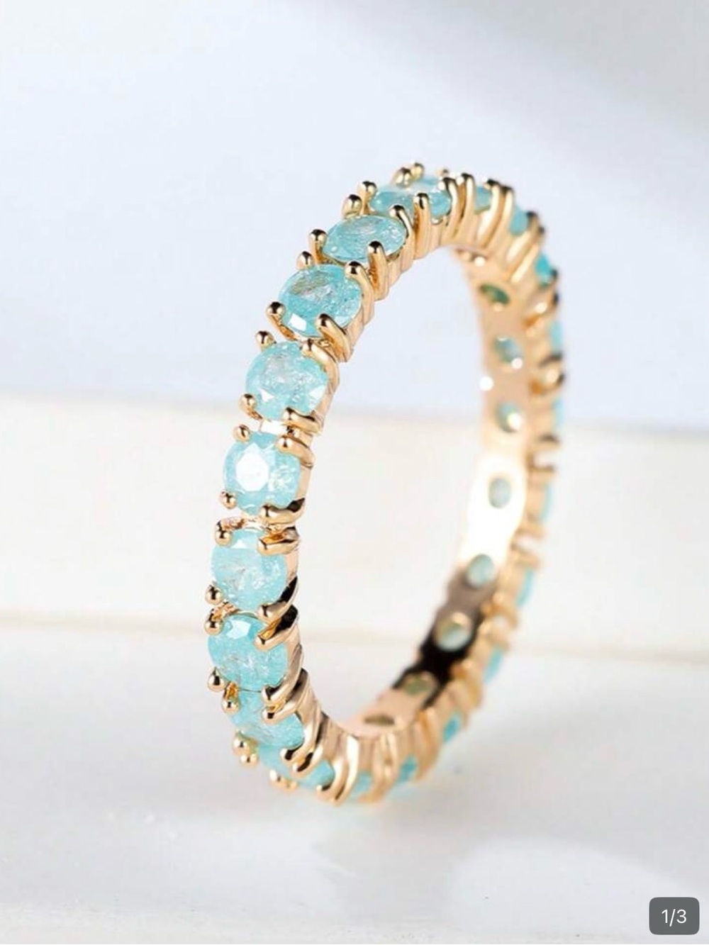 Gold Band Ring Set with Light Blue Stones - Women's Jewelry